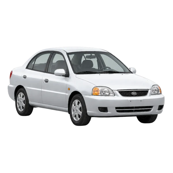 2000 Kia Rio in Silber, Ansicht: Dreiviertelansicht vorne (nach links gerichtet)