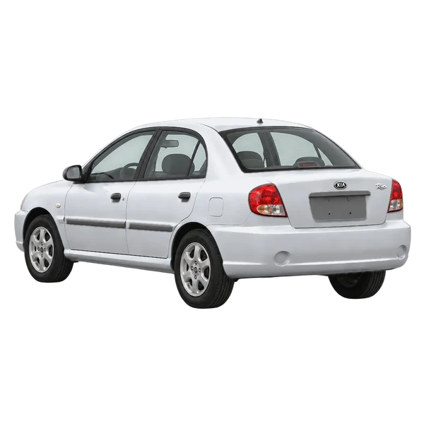 Kia Rio 2004 argent, vue trois-quarts arrière (orienté vers la gauche)