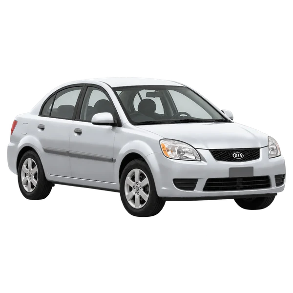 Kia Rio 2011 en plateado, vista tres cuartos frontal (mirando a la derecha)