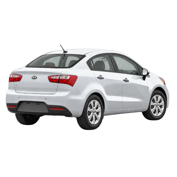 2012 Kia Rio in Silber, Ansicht: Dreiviertelansicht hinten (nach rechts gewandt)