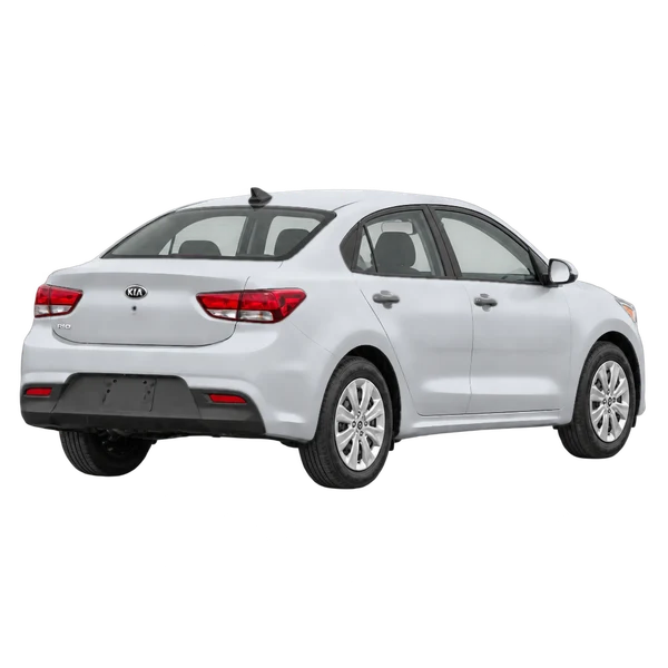 シルバーの2021 Kia Rio（斜め後方（右向き）ビュー）