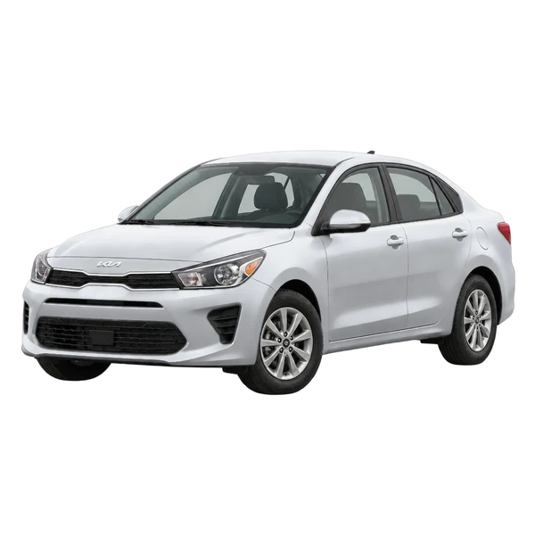 シルバーの2025 Kia Rio（フロントスリークォーター(左向き)ビュー）