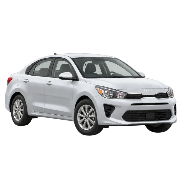 シルバーの2025 Kia Rio(フロントスリークォーター(右向き)ビュー)