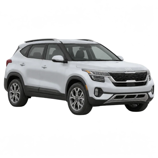 Kia Seltos 2021 prata, vista três quartos dianteiro (voltado para a direita)