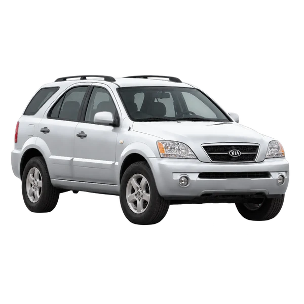 Kia Sorento 2003 prata, vista dianteira em três quartos (voltada para a esquerda)