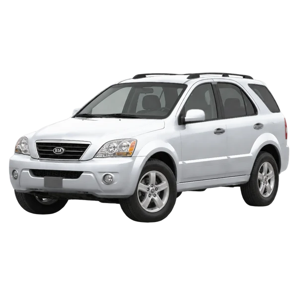 Kia Sorento 2007 prata, vista dianteira em três quartos (voltada para a esquerda)