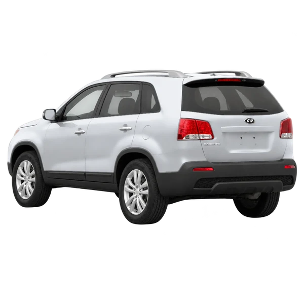 Kia Sorento 2011 prata, vista três quartos traseira (voltada para a esquerda)