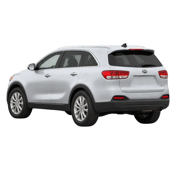 Kia Sorento 2016 prata, vista três quartos traseira (voltada para a esquerda)