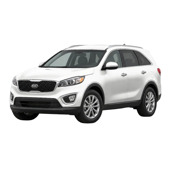Kia Sorento 2017 باللون أبيض، منظر منظر أمامي بزاوية ثلاثة أرباع (متجه لليسار)