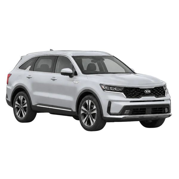 Kia Sorento 2021 prata, vista três quartos dianteiro (voltado para a direita)