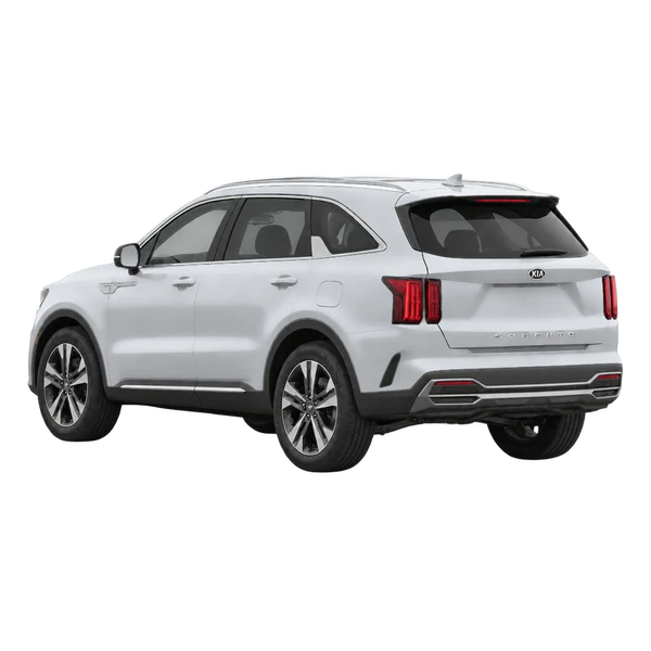 Kia Sorento 2021 prata, vista três quartos traseira (voltada para a esquerda)