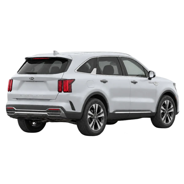 Kia Sorento 2021 prata, vista traseira três quartos (voltada para a direita)