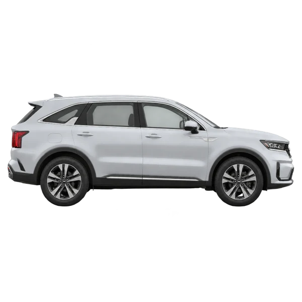 Kia Sorento 2021 prata, vista lateral (voltada para a direita)