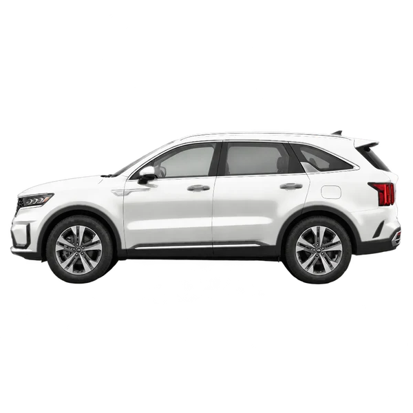 Kia Sorento 2026 باللون أبيض، منظر جانبي (متجه إلى اليسار)