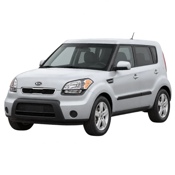 シルバーの2009 Kia Soul（フロントスリークォーター(左向き)ビュー）