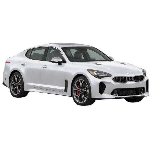 Kia Stinger 2024 prata, vista três quartos dianteiro (voltado para a direita)