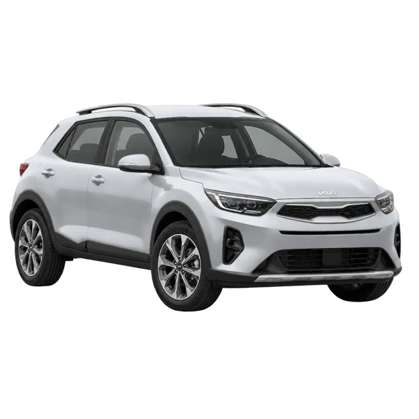 Kia Stonic 2025 prata, vista dianteira em três quartos (voltada para a esquerda)