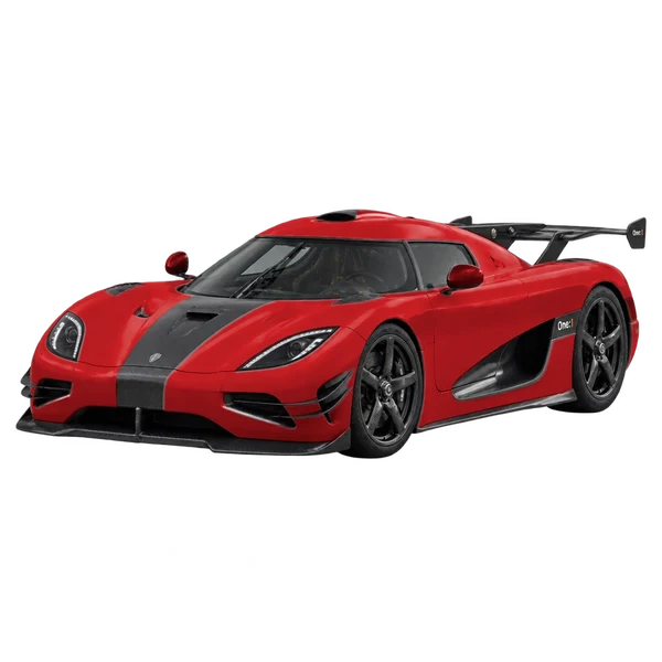 Koenigsegg One:1 2016 vermelho, vista dianteira em três quartos (voltada para a esquerda)
