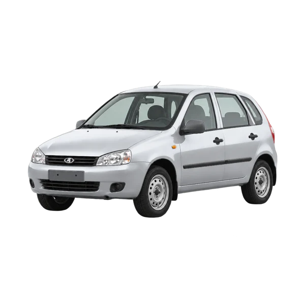 Lada 1117 2012 باللون فضي، منظر منظر أمامي بزاوية ثلاثة أرباع (متجه لليسار)