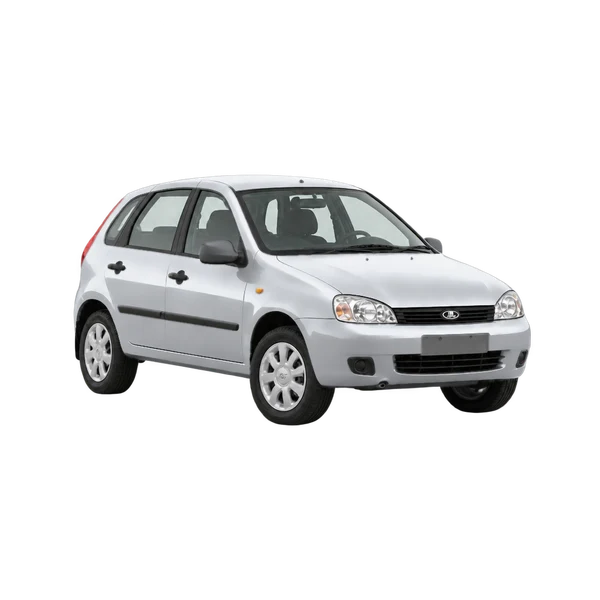 Lada 1119 2013 argent, vue trois-quarts avant (orienté vers la droite)