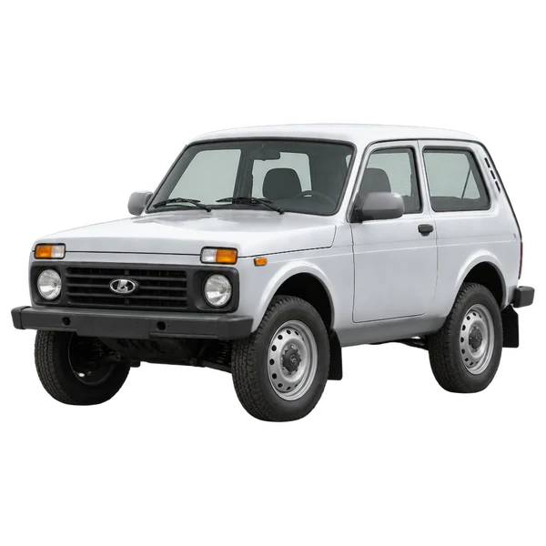 シルバーの2007 Lada Niva（フロントスリークォーター(左向き)ビュー）