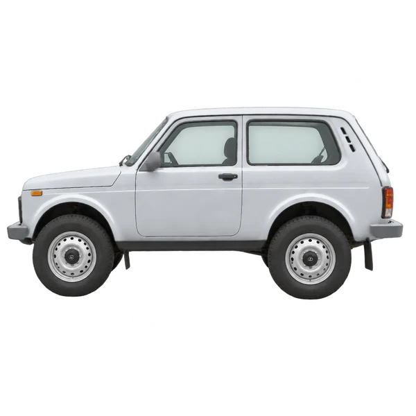 シルバーの2007 Lada Niva（側面（左向き）ビュー）
