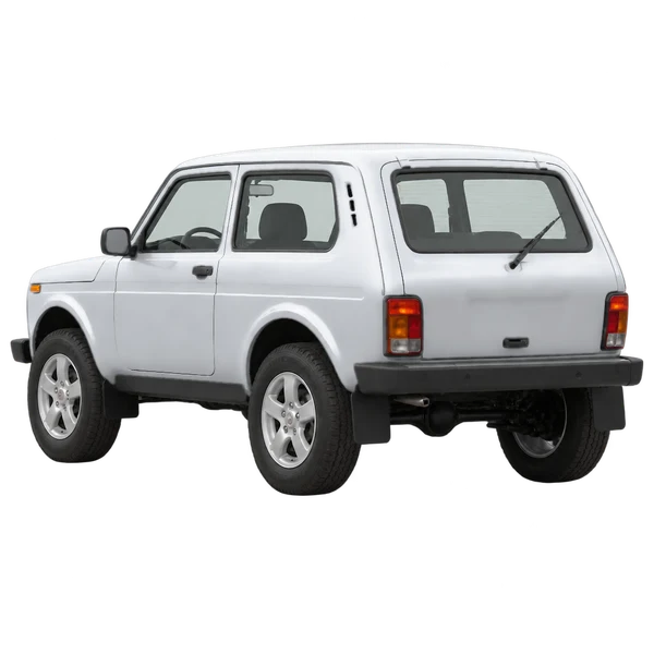 シルバーの2021 Lada Niva（リア斜め（左向き）ビュー）