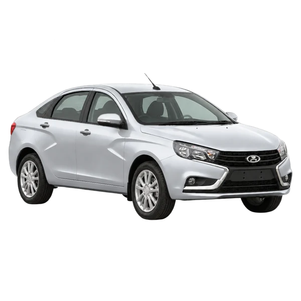 Lada Vesta 2019 en plateado, vista tres cuartos frontal (mirando a la derecha)
