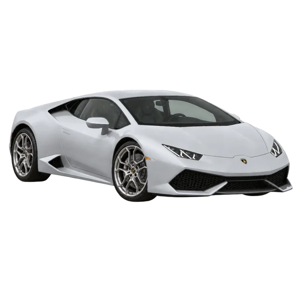 Lamborghini Huracan 2020 باللون فضي، منظر منظر أمامي بزاوية ثلاثة أرباع (متجه لليسار)