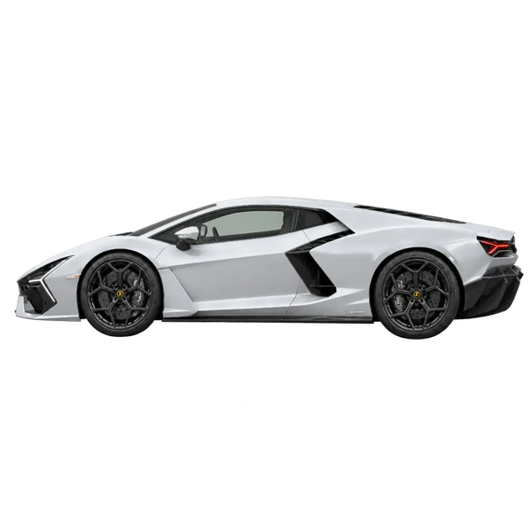 Lamborghini Revuelto 2026 باللون فضي، منظر جانبي (متجه إلى اليسار)