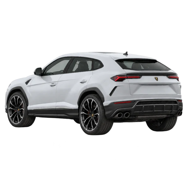 Lamborghini Urus 2022 باللون فضي، منظر ثلاثة أرباع خلفي (باتجاه اليسار)
