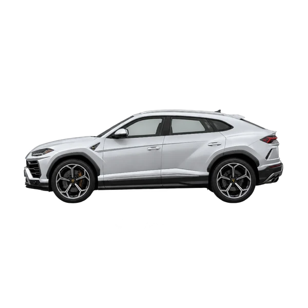 Lamborghini Urus 2022 باللون فضي، منظر جانبي (متجه إلى اليسار)