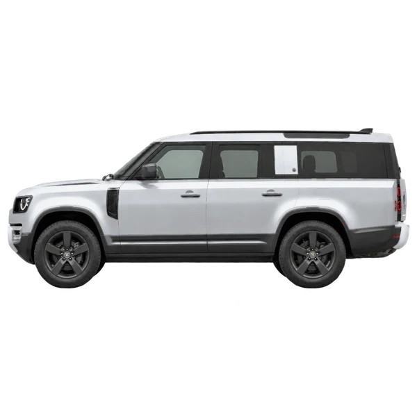 シルバーの2026 Land Rover Defender 130（側面（左向き）ビュー）