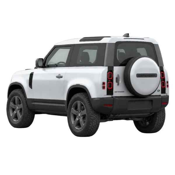 silver 2026 Land Rover Defender 90 rear three-quarter (facing left) view