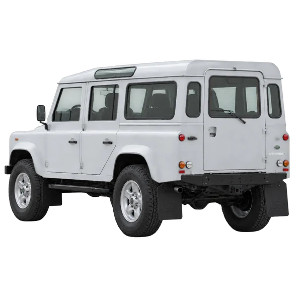 silver 2009 Land Rover Defender rear three-quarter (facing left) view