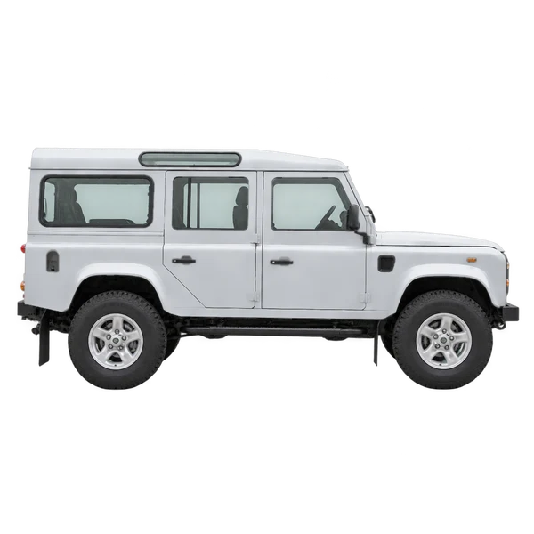 silver 2009 Land Rover Defender side (facing right) view