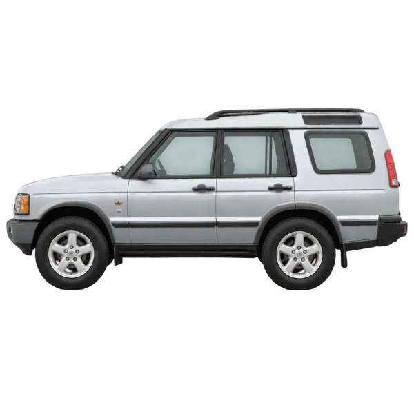 Land Rover Discovery 2003 باللون فضي، منظر جانبي (متجه إلى اليسار)