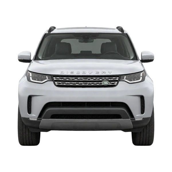 Land Rover Discovery 2023 باللون فضي، منظر أمامي