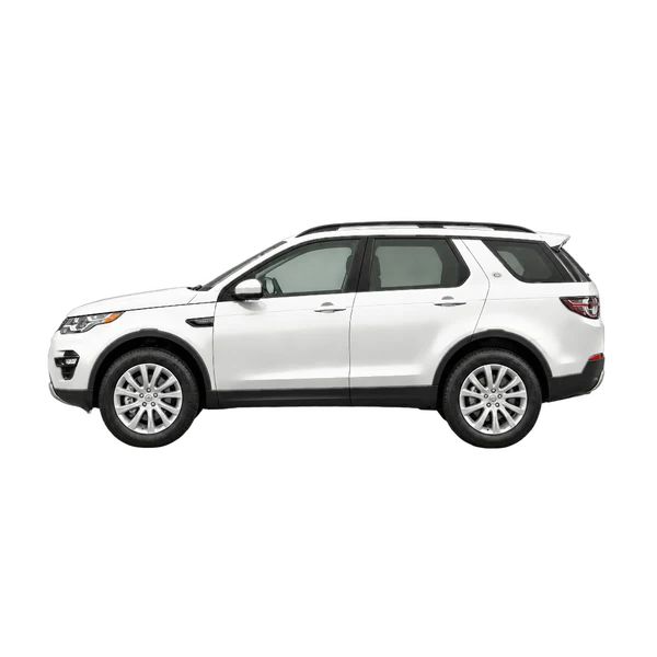 Land Rover Discovery 2023 باللون أبيض، منظر جانبي (متجه إلى اليسار)