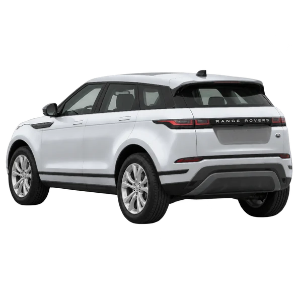 2021 Land Rover Range Rover Evoque in Silber, Ansicht: Dreiviertelansicht von hinten (nach links gerichtet)