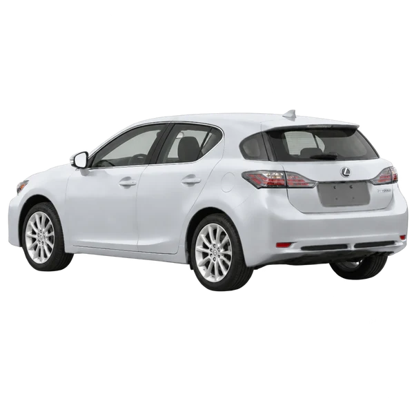 Lexus CT 2012 باللون فضي، منظر ثلاثة أرباع خلفي (باتجاه اليسار)