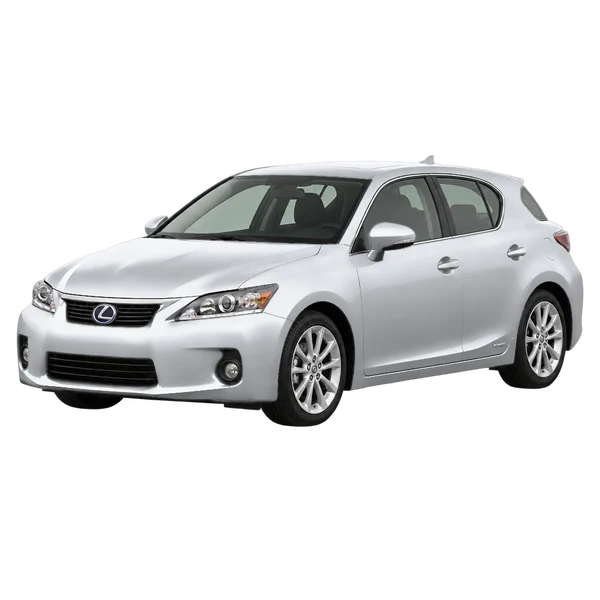 Lexus CT200H 2012 باللون فضي، منظر منظر أمامي بزاوية ثلاثة أرباع (متجه لليسار)