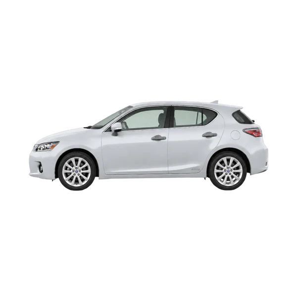 Lexus CT200H 2012 باللون فضي، منظر جانبي (متجه إلى اليسار)