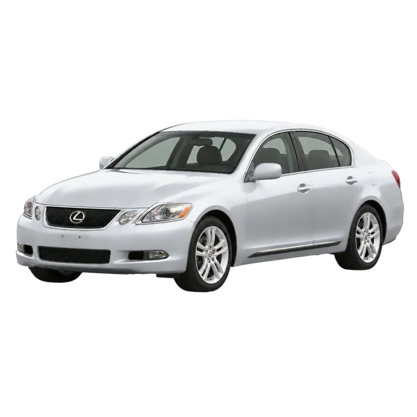 Lexus GS 2006 باللون فضي، منظر منظر أمامي بزاوية ثلاثة أرباع (متجه لليسار)