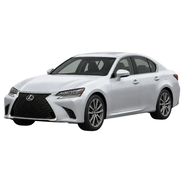 Lexus GS 2025 prata, vista dianteira em três quartos (voltada para a esquerda)