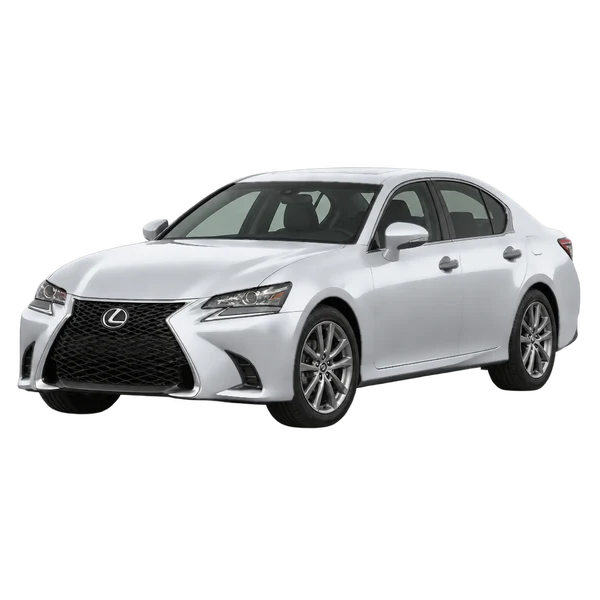 Lexus GS350 2018 باللون فضي، منظر منظر أمامي بزاوية ثلاثة أرباع (متجه لليسار)