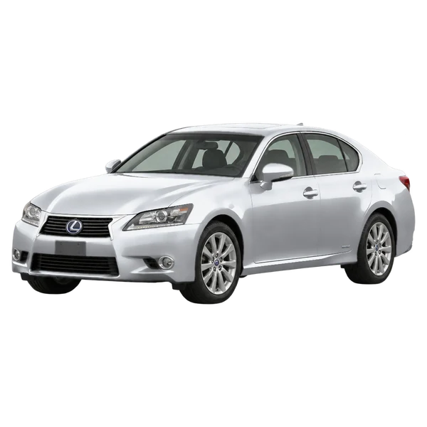 Lexus GS450H 2012 en plateado, vista frontal tres cuartos (hacia la izquierda)