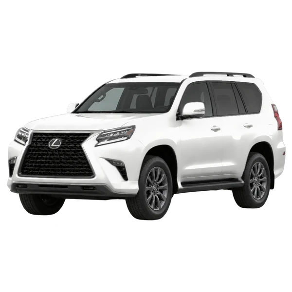 Lexus GX 2023 باللون أبيض، منظر منظر أمامي بزاوية ثلاثة أرباع (متجه لليسار)