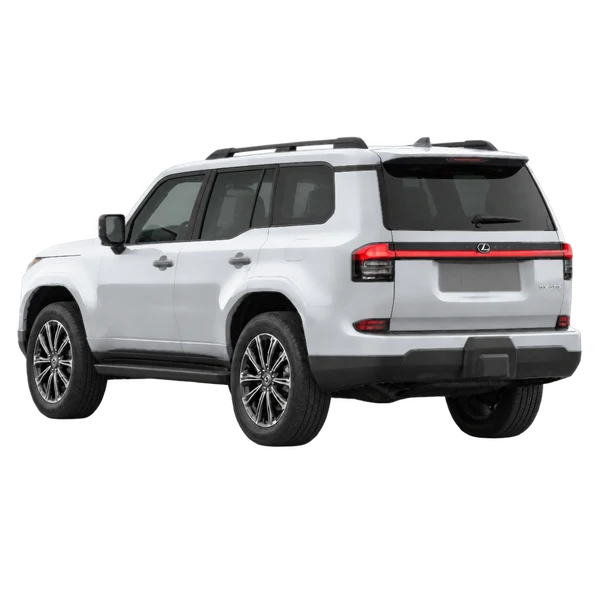 Lexus GX 2026 باللون فضي، منظر ثلاثة أرباع خلفي (باتجاه اليسار)