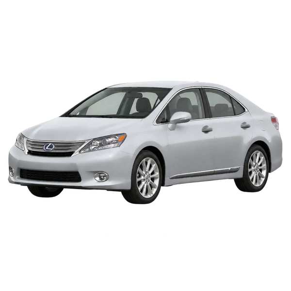 Lexus HS250H 2009 prata, vista dianteira em três quartos (voltada para a esquerda)